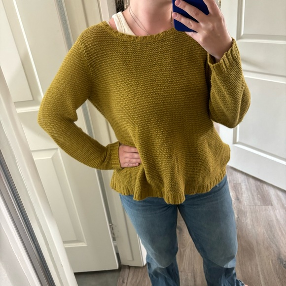 Eileen Fisher loose open knit green chartreuse olive linen cotton sweater - Picture 2 of 6